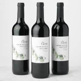 Etiqueta Para Botella De Vino Boda Eucalyptus de color agua