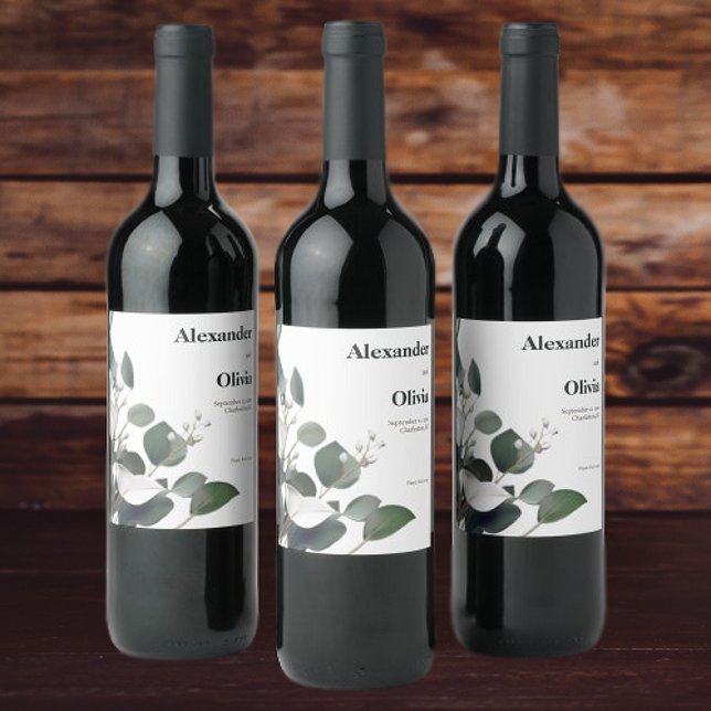 Etiqueta Para Botella De Vino Boda Eucalyptus Moderno (Modern Eucalyptus Wedding Wine Label)
