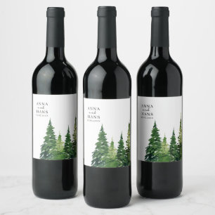 Etiqueta Para Botella De Vino Boda festivo de árbol de navidad acuarela