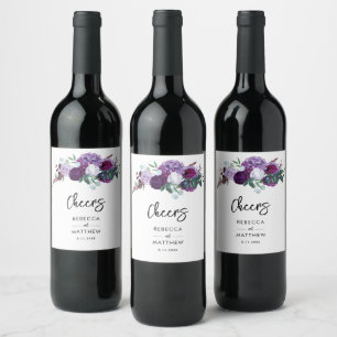 Etiqueta Para Botella De Vino Boda floral acuarela con letra manual