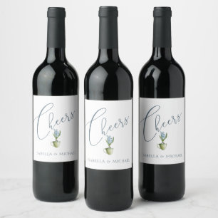 Etiqueta Para Botella De Vino Boda floral acuarela personalizada
