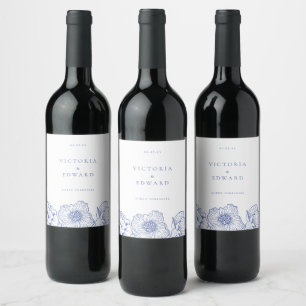 Etiqueta Para Botella De Vino Boda Floral Azul Vintage
