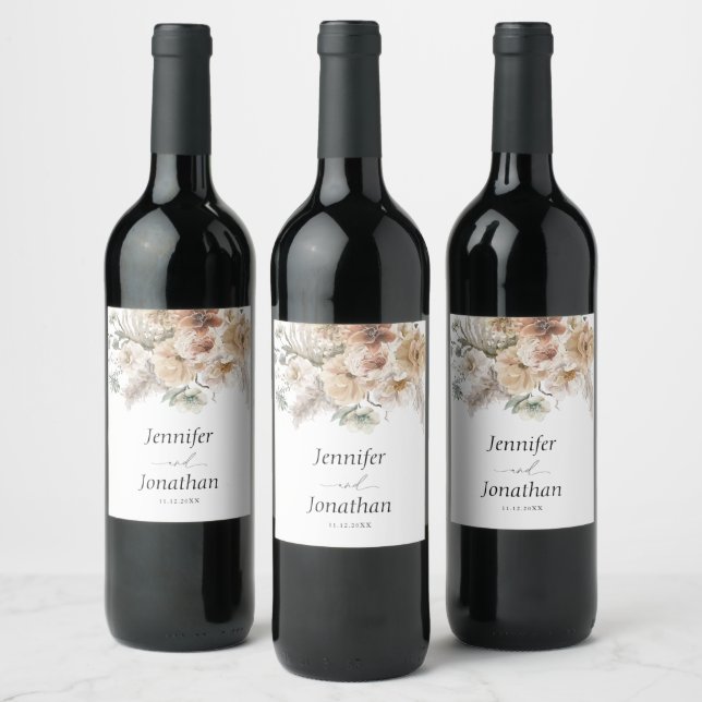 Etiqueta Para Botella De Vino Boda Floral Boho Personalizado (Botellas)