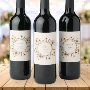 Etiqueta Para Botella De Vino Boda floral Boho Wildflower minimalista