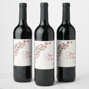Etiqueta Para Botella De Vino Boda floral botánica artística de lujo Paisley