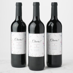 Etiqueta Para Botella De Vino Boda floral caprichosa de azul polvoriento y rosa