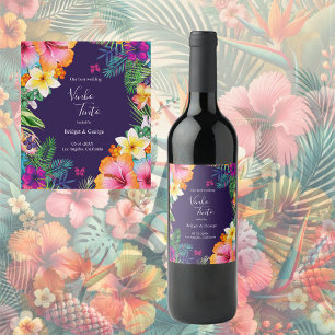 Etiqueta Para Botella De Vino Boda floral colorido de hawaiana tropical