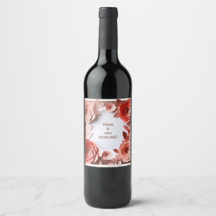 Etiqueta Para Botella De Vino 💍 Boda floral con acentos de purpurina dorada