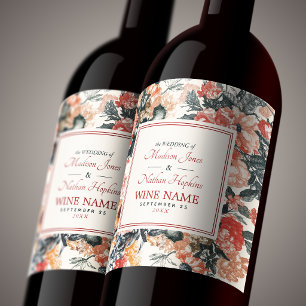 Etiqueta Para Botella De Vino Boda floral Cottagecore de crema vintage