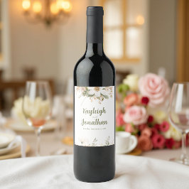 Etiqueta Para Botella De Vino Boda floral de color acuático blanco moderno
