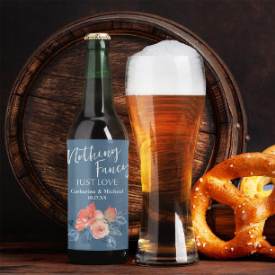 Etiqueta Para Botella De Vino Boda floral de color azul y coral rosado oscuro