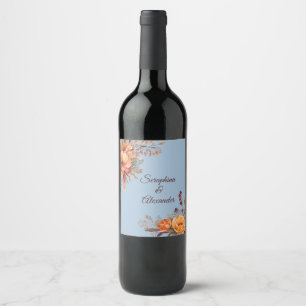 Etiqueta Para Botella De Vino Boda floral de color de agua de otoño