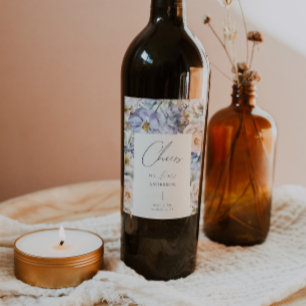 Etiqueta Para Botella De Vino Boda floral de crema azul turbio