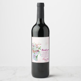 Etiqueta Para Botella De Vino Boda Floral de flores silvestres rosadas Gracias M