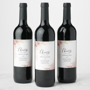 Etiqueta Para Botella De Vino Boda floral de hierba Pampas de terracota
