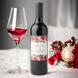 Etiqueta Para Botella De Vino Boda floral de invierno verde rojo