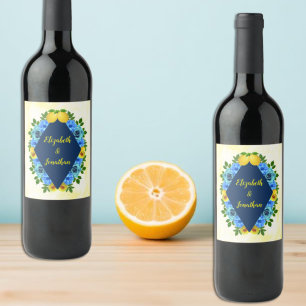 Etiqueta Para Botella De Vino Boda Floral de Limón Soleado