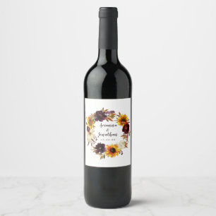 Etiqueta Para Botella De Vino Boda floral de otoño rústico