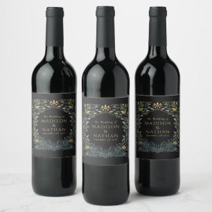 Etiqueta Para Botella De Vino Boda floral de Raven gótico encantado