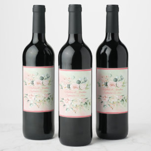 Etiqueta Para Botella De Vino Boda Floral Elegante Guión Rosa Personalizado