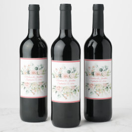 Etiqueta Para Botella De Vino Boda Floral Elegante Moda Rosa Girly Nombre de gui