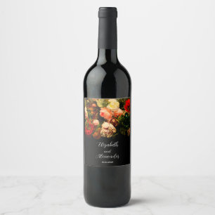 Etiqueta Para Botella De Vino Boda floral elegante oscura y romántica