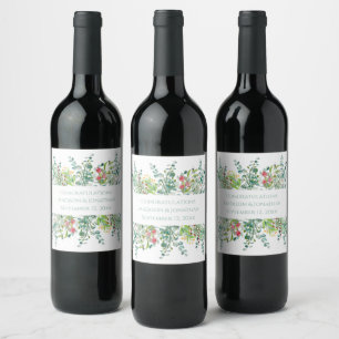 Etiqueta Para Botella De Vino Boda Floral Eucalyptus Watercolor Nombres Fecha