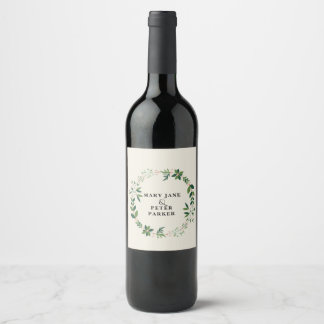 Etiqueta Para Botella De Vino Boda floral femenina de círculo verde