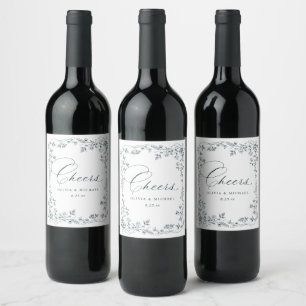 Etiqueta Para Botella De Vino Boda Floral Francesa Vintage en Verde Esmeralda