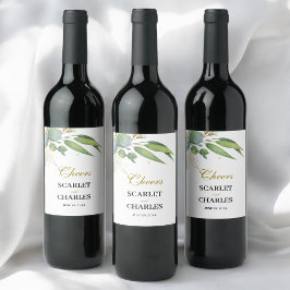 Etiqueta Para Botella De Vino Boda floral geométrica de vegetación de eucalipto