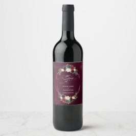 Etiqueta Para Botella De Vino Boda floral geométrica real de Borgoña