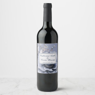 Etiqueta Para Botella De Vino Boda Floral Gris Gris Azul Dusto