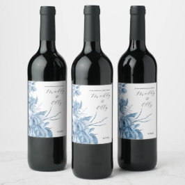 Etiqueta Para Botella De Vino Boda Floral Gris Helado Azul