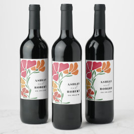 Etiqueta Para Botella De Vino Boda floral luminoso y colorido de Nouveau