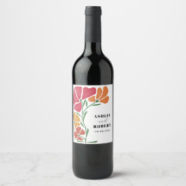 Etiqueta Para Botella De Vino Boda floral luminoso y colorido de Nouveau
