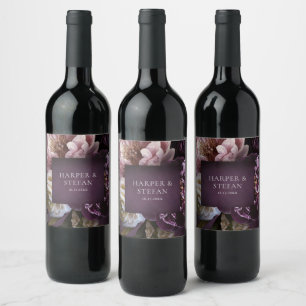 Etiqueta Para Botella De Vino Boda floral maximalista morada elegante