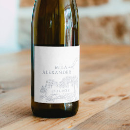 Etiqueta Para Botella De Vino Boda Floral Moderno Dusty Blue Vintage