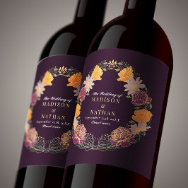 Etiqueta Para Botella De Vino Boda floral naranja púrpura encantada de fantasía