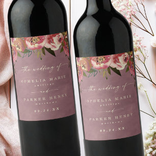 Etiqueta Para Botella De Vino Boda floral Ophelia Cottagecore Dusty Pink