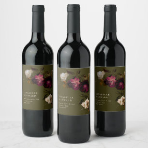 Etiqueta Para Botella De Vino Boda floral oscura romántica moderna