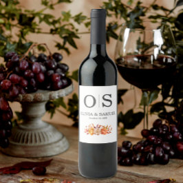 Etiqueta Para Botella De Vino Boda floral otoñal Monograma Personalización Frasc