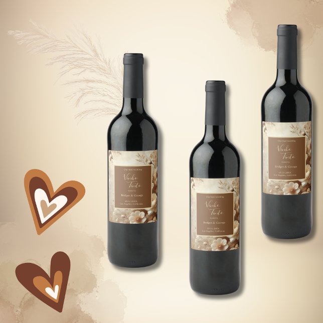 Etiqueta Para Botella De Vino Boda floral romántico (Subido por el creador)