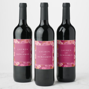 Etiqueta Para Botella De Vino Boda Floral Rosa Alegre