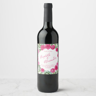 Etiqueta Para Botella De Vino Boda floral rosa brillante