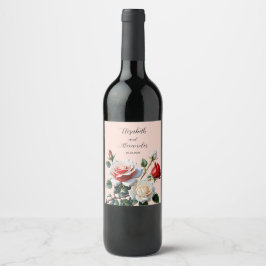Etiqueta Para Botella De Vino boda floral rosas rojas blancas de color rosa boni