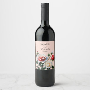 Etiqueta Para Botella De Vino boda floral rosas rojas blancas de color rosa boni