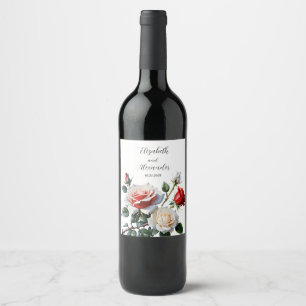 Etiqueta Para Botella De Vino boda floral rosas rojas blancas de color rosa boni