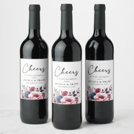 Etiqueta Para Botella De Vino Boda floral rubio azul burgundy y morado