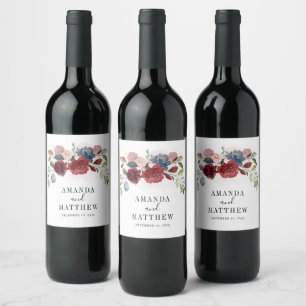 Etiqueta Para Botella De Vino Boda Floral Rústica Borgoña Personalizada