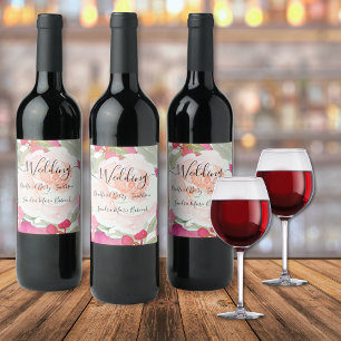 Etiqueta Para Botella De Vino Boda floral simple Rubor rosa Fushia